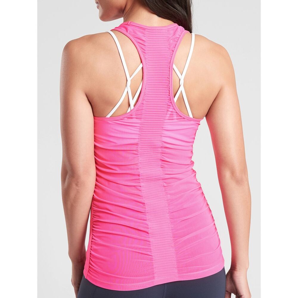 Athleta BAKASANA TANK Prism Pink Size XS Sleeveless‎ Top Sheer Mesh Back Workout